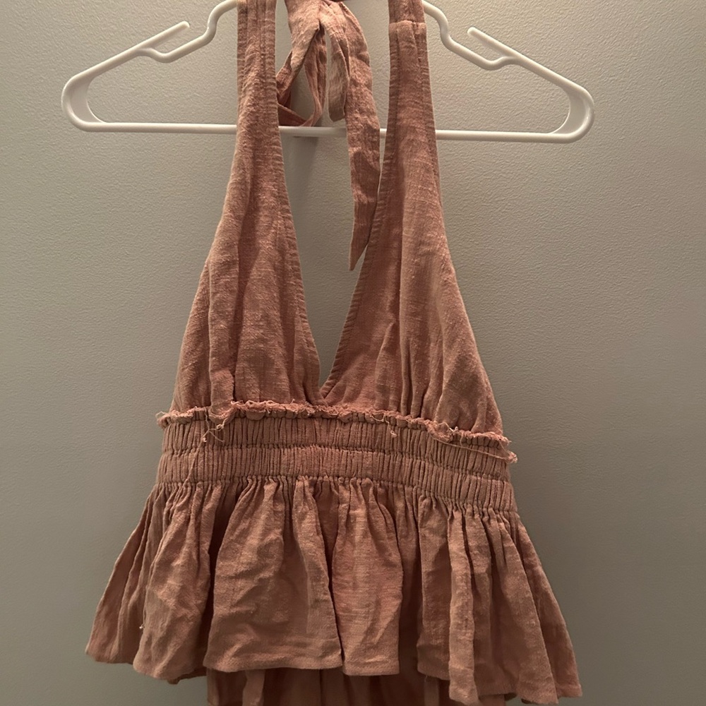 Ocean Drive Pink Halter Top with Ruffle Details